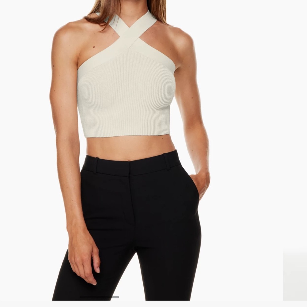 Aritzia color matte pearl Sculpt Knit Criss Cross Cropped Tank 7075